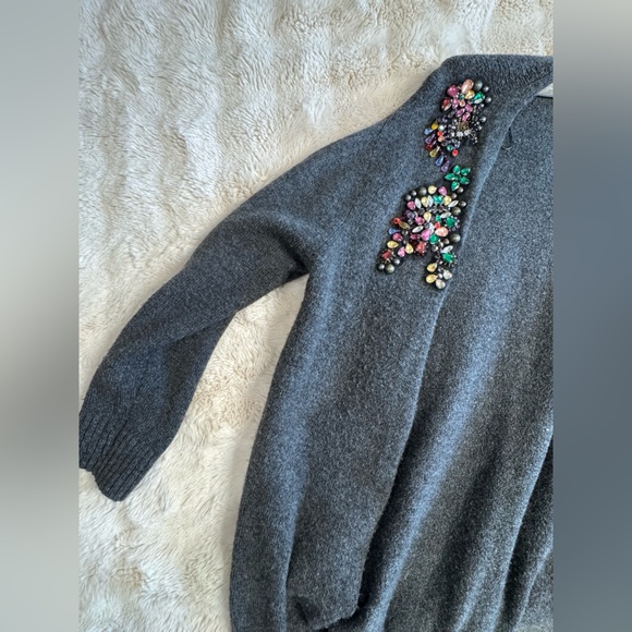 NWOT!! Zara Women’s Gray Open Long Cardigan with Multicolor Jewels L - Picture 2 of 8
